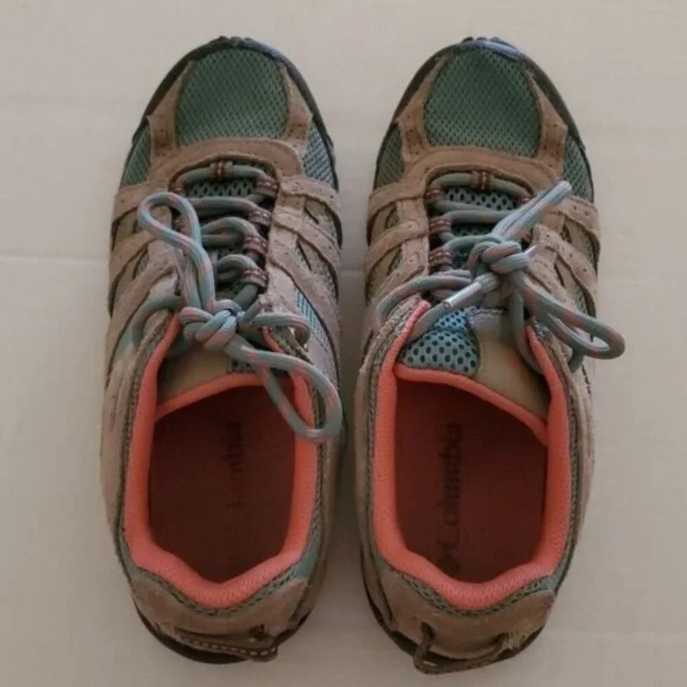 Columbia Hiking Shoe Redmond Techlite Waterproof Size Kids Youth Teal Salmon 4